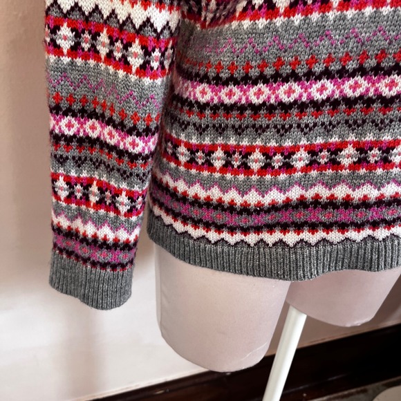 Talbots Nordic Fair Isle Lambswool Blend Pullover Sweater Grey Pink Red MP Y2K - Picture 6 of 11